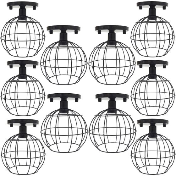 Imagem de 10 Lustres Teto Plafon Industrial Aramado Globo Retrô Luminária Sobrepor Vintage Preto Agp Ilumini