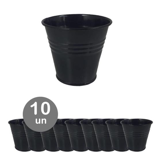 Imagem de 10 Mini Vaso Cachepot Metal Decoração Festas Preto 7,5Cm