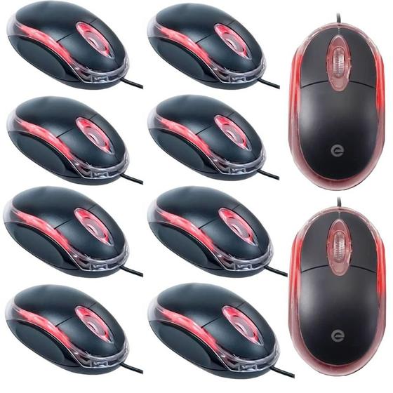 Imagem de 10 Mouses P/ Notebook Optico USB 1000 dpi c/ Led MS-9 Preto