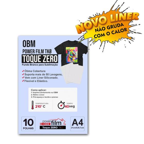Imagem de 10 OBM A4 Toque Zero Power Film - Super Branco - 10 Folhas A4 - Novo Liner Não Gruda Com o Calor