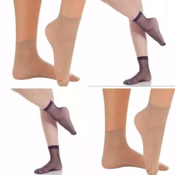 Imagem de 10 Pares Meia Fina Soquete Feminina Cor Pele/ Preto/ Branco