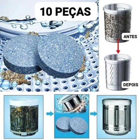 Imagem de 10 Pastilhas Antibactérias Limpa e Desinfeta Cesto Máquina de Lavar Roupas 