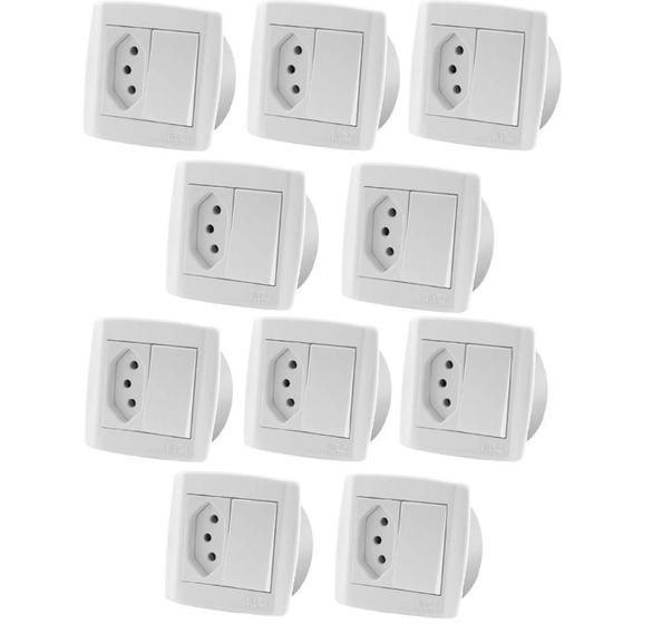 Imagem de 10 Pc Interruptor Simples Tomada 10A Dupla Para Móveis Ilumi