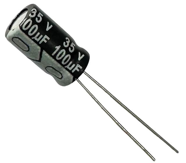 Imagem de 10 PÇS - CAPACITOR ELETROLITICO 100UF X 35V - 100X35V - 105º GRAUS