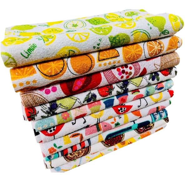 Imagem de 10 Peças Novo Pano De Prato Atoalhado Felpudo Estampas Variadas