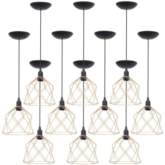 Imagem de 10 Pendentes Aramado Cálice Luminária Lustre Teto Retrô Vintage Industrial Balcão Cobre Rose Gold