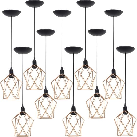 Imagem de 10 Pendentes Aramado Cálice P Luminária Lustre Teto Retrô Vintage Industrial Balcão Cobre Rose Gold