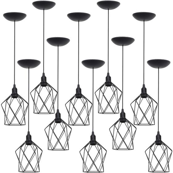 Imagem de 10 Pendentes Aramado Cálice P Luminária Lustre Teto Retrô Vintage Industrial Balcão Preto