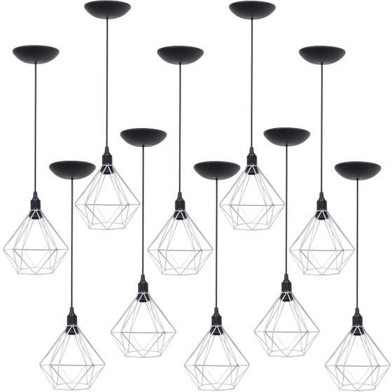 Imagem de 10 Pendentes Aramado Diamante Luminária Lustre P Teto Retrô Vintage Industrial Balcão Agp Ilumini