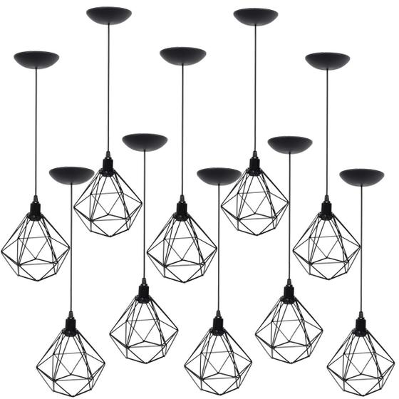 Imagem de 10 Pendentes Aramado Diamante Luminária Lustre P Teto Retrô Vintage Industrial Balcão Agp Ilumini