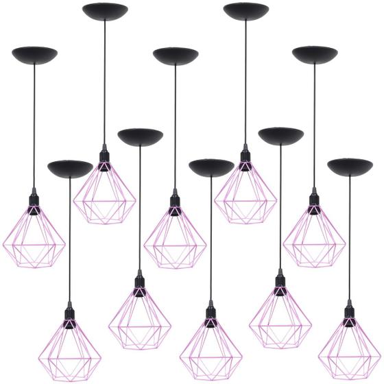 Imagem de 10 Pendentes Aramado Diamante Luminária Lustre P Teto Retrô Vintage Industrial Balcão Agp Ilumini