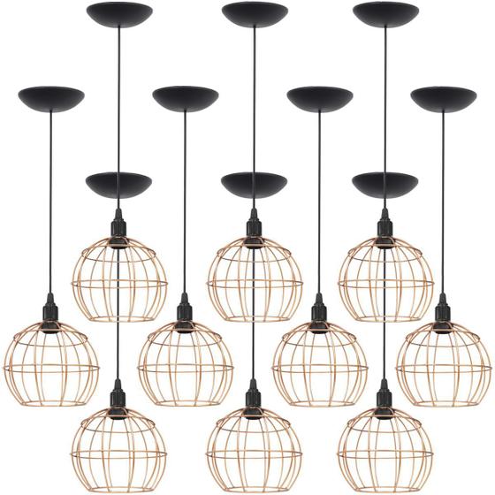 Imagem de 10 Pendentes Aramado Globo Luminária Lustre Teto Retrô Vintage Industrial Balcão Cobre Rose Gold