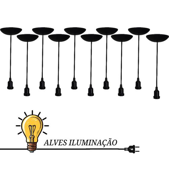 Imagem de 10 Pendentes Luminaria Fio Cabo Lustre decorativo Com Soquete Coluna E-27 1 Lâmpada Completo