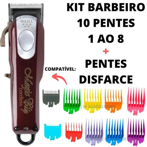 Imagem de 10 Pentes Kit 1 Ao 8 + Pente De Disfarce Profissional