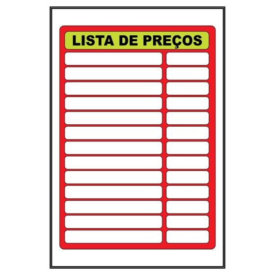 Imagem de 10 Placas Cartaz Lista de Preço Reutilizável  - 21x30