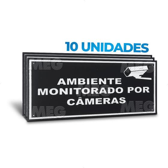 Imagem de 10 Placas Sinalização Ambiente Monitorado Cameras 20x10 Alum