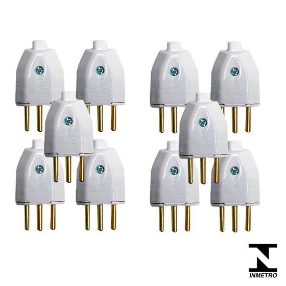 Imagem de 10 Plug Macho 2P+T 10A/250V Inmetro Branco 