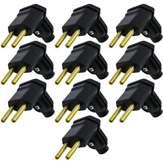 Imagem de 10 Plug Plugue Macho 2 Pinos 10a 90 Graus Preto Margirius