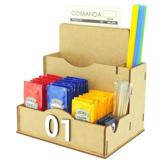 Imagem de 10 Porta Comanda Sachê Guardanapo Temperos Sal Canudo Palito Mdf Crú
