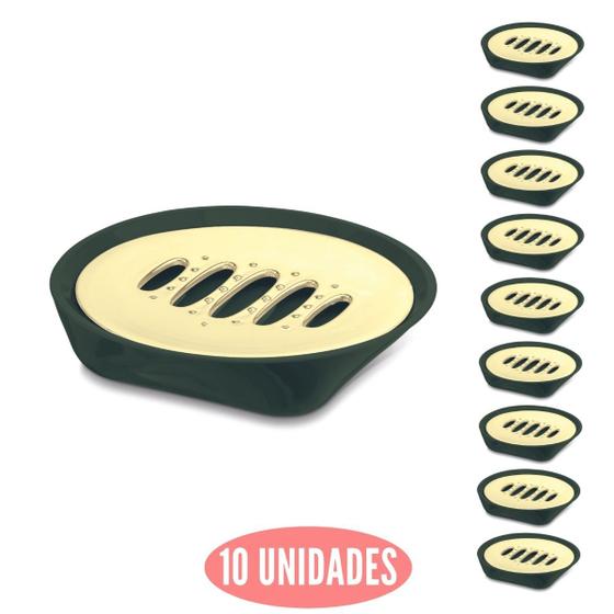 Imagem de 10 Porta Sabonete Slim Higienico c Ralo Verde com Dourado UZ