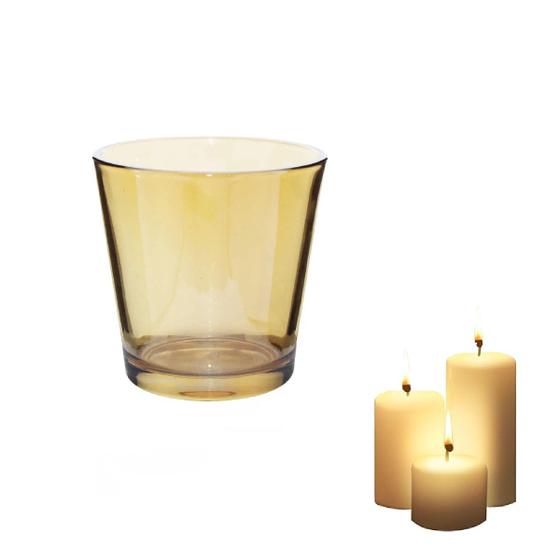 Imagem de 10 Porta Velas Copo Castiçal De Vidro Ambar Decoração 6,5cm