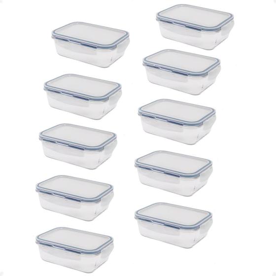 Imagem de 10 Pote Hermético Borossilicato Retangular 1040Ml Microondas