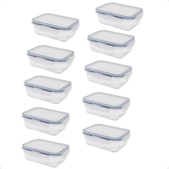 Imagem de 10 Pote Hermético borossilicato Retangular 1040ml Microondas