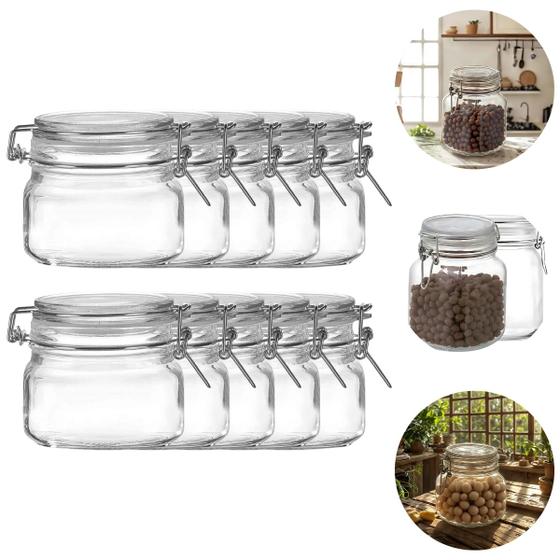 Imagem de 10 Potes de Vidro com Tampa de Pressão Hermético 750ml