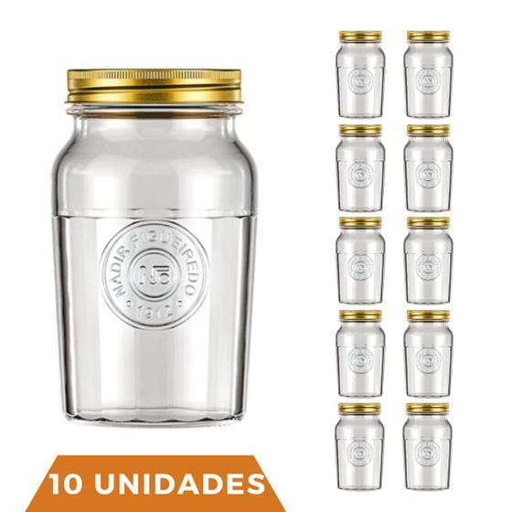 Imagem de 10 Potes Vidro Americano Rosca Alimento 1Litro Vintage Nadir