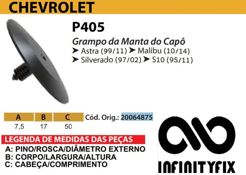 Imagem de 10 Presilha Grampo da Manta do Capô GM Chevrolet Astra Malibu Silverado S10 P405 SEMELHANTE 20064875