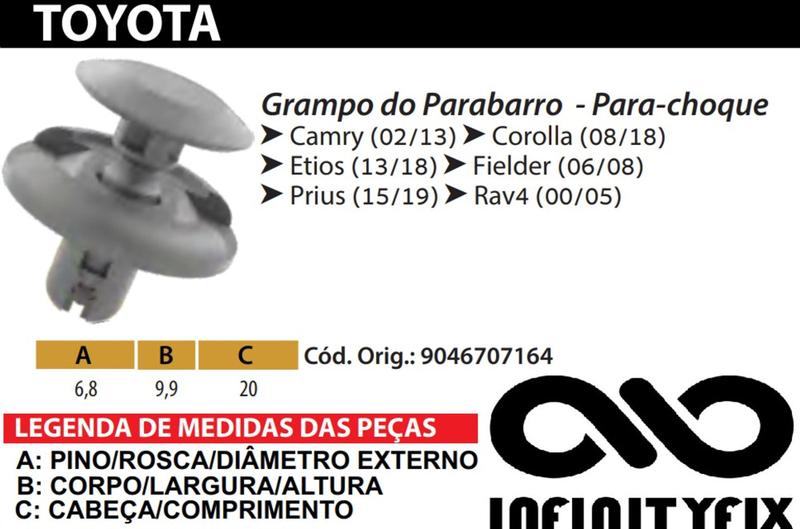 Imagem de 10 Presilha Grampo do Parabarro Para-choque Toyota Etios Corolla Camry Fielder Prius Rav4 - P183