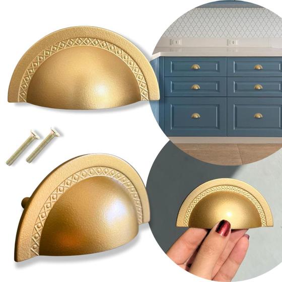 10 Puxadores de Gaveta, Móveis Armário Concha Dourado Fosco