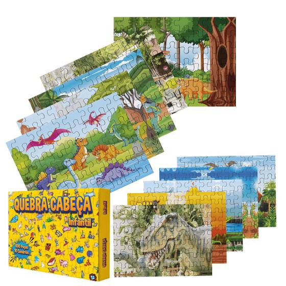 Imagem de 10 Quebra-Cabeças Era dos Dinossauros em Caixa Personalizada - Cada Puzzle com 60 Peças