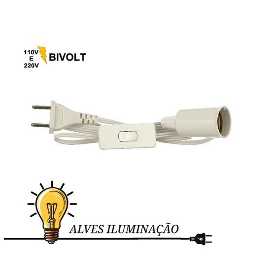 Imagem de 10 Rabicho Cordão de abajur com Soquete Liso E-27 Bivolt com Acabamentos completo