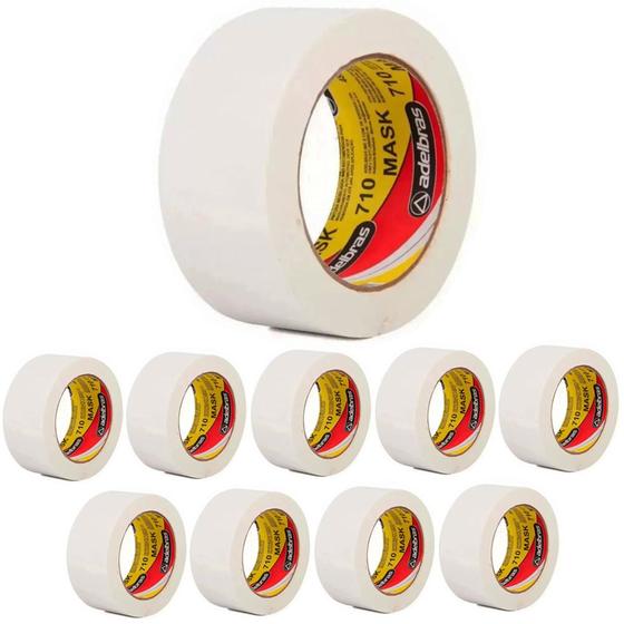 Imagem de 10 Rolos Fita Crepe Larga Adesiva Papel 48mm x 50 metros Adelbras