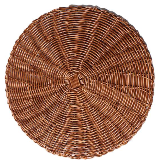 Imagem de 10 Sousplats Lyor Marrom 38cm Rattan Lugares Americano Plástico Trançado Restaurante