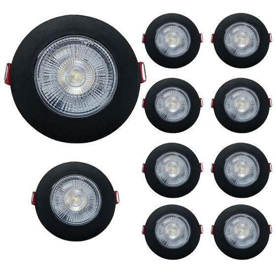 Imagem de 10 Spot Led Redondo 5W Branco Quente 3000k Preto Bivolt