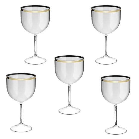 Imagem de  10 Taça Borda Dourada Vinho Água Licor Gin 600ml Cor Transparente