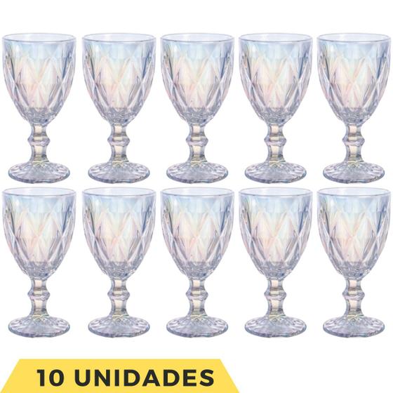 Imagem de 10 Taça Diamante 340ML Furta Cor Eventos Água Suco Rainbow