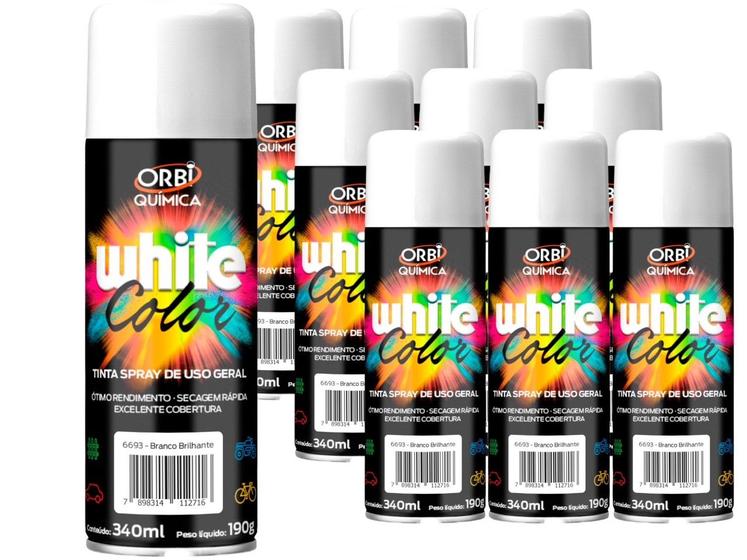 Imagem de 10 tinta spray branco brilho uso geral white lub 340ml