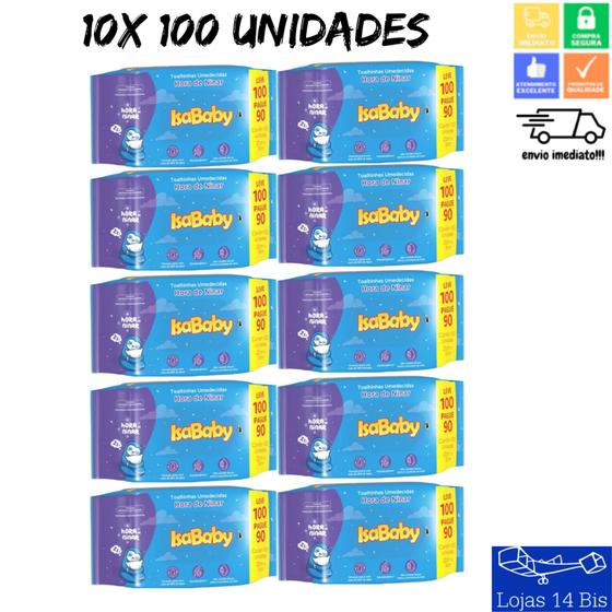 Imagem de 10 Toalhas Lenços Umedecidos Infantil Hora de Ninar Com 100 Unidades Isababy