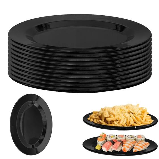 Imagem de 10 Travessas Prato Preto Oval para Sushi Petisco 25cm Melamina  Fuxing 