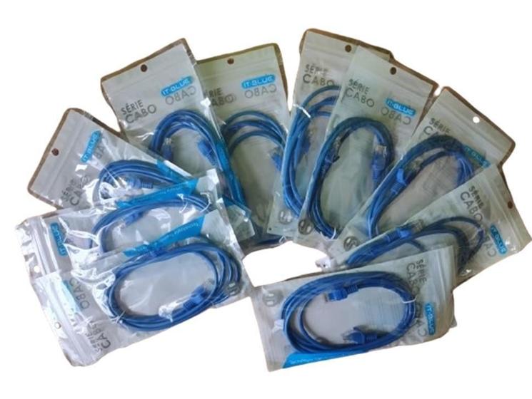 Imagem de 10 Unidades Cabo De Rede Rj45 Ethernet Lan Cat5E Azul 1,5 Mt