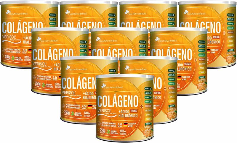 Imagem de 10 Unidades Colágero Verisol + Ácido Hialurônico em pó 250g - Flora Nativa Sabor Tangerina