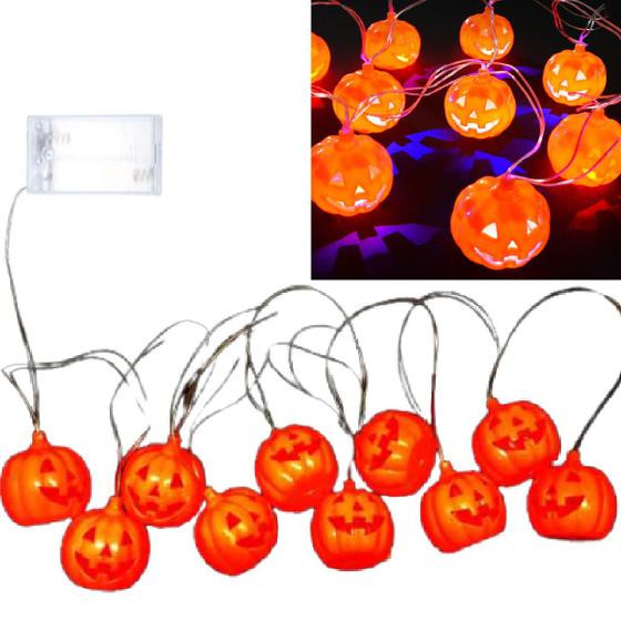 Imagem de 10 Varal Cordão Luz 10 LED Abóbora Halloween Decoração Festa