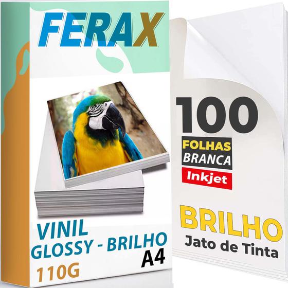 Imagem de 100 Adesivos Vinil Branco Brilho P/ Impressora Jato Tinta A4 - Pode Usar Resina
