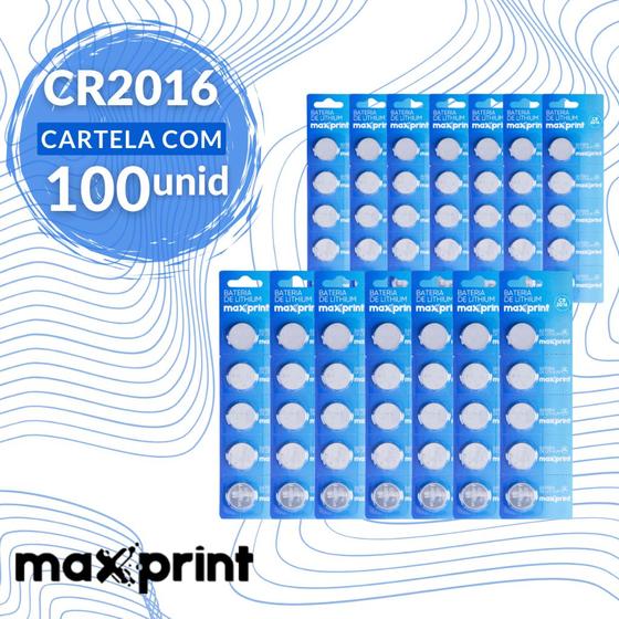 Imagem de 100 Baterias Pilhas Maxprint Cr2016 20 Cartelas Com 5 Uni