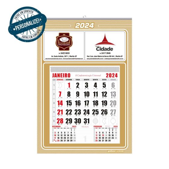 Imagem de 100 Calendários Grandes de Parede Personalizado Base + 12 Folhas 37x27