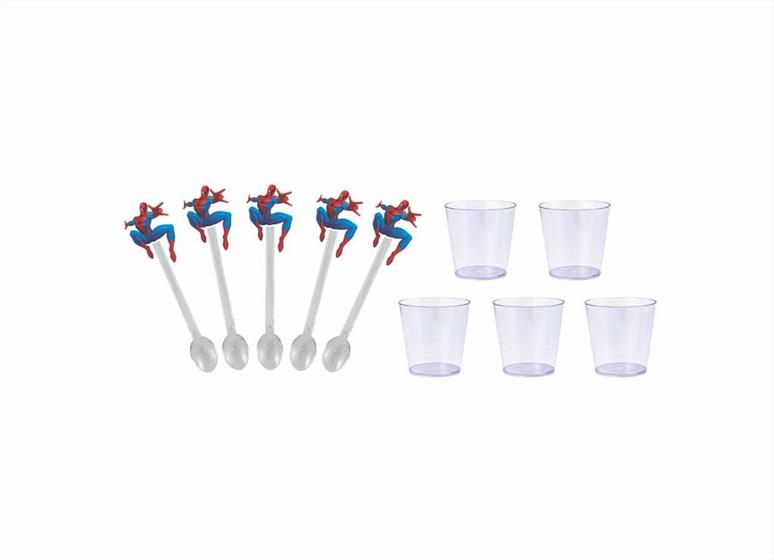 Imagem de 100 Colherzinhas Homem aranha spiderman + copinhos 25 ml