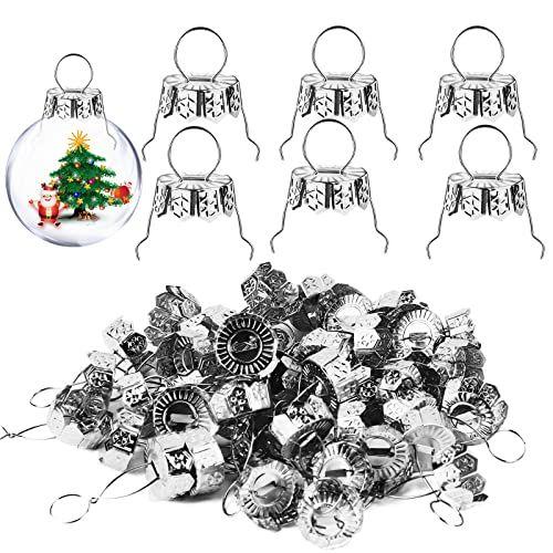 Imagem de 100 Conjuntos Redondo de Natal Ornamento Tops Caps, 0,55 em prata Natal Ornamento Substituição Metal Tops, Ornamento Topper Caps para Bolas de Natal Árvore de Natal Clear Ornaments Vidro DIY Decor